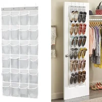 24 Pockets Over the Door Shoe Organizer Large Mesh Pockets Transparent Fabric Shoe Rack Storage Bag For Bedroom 1