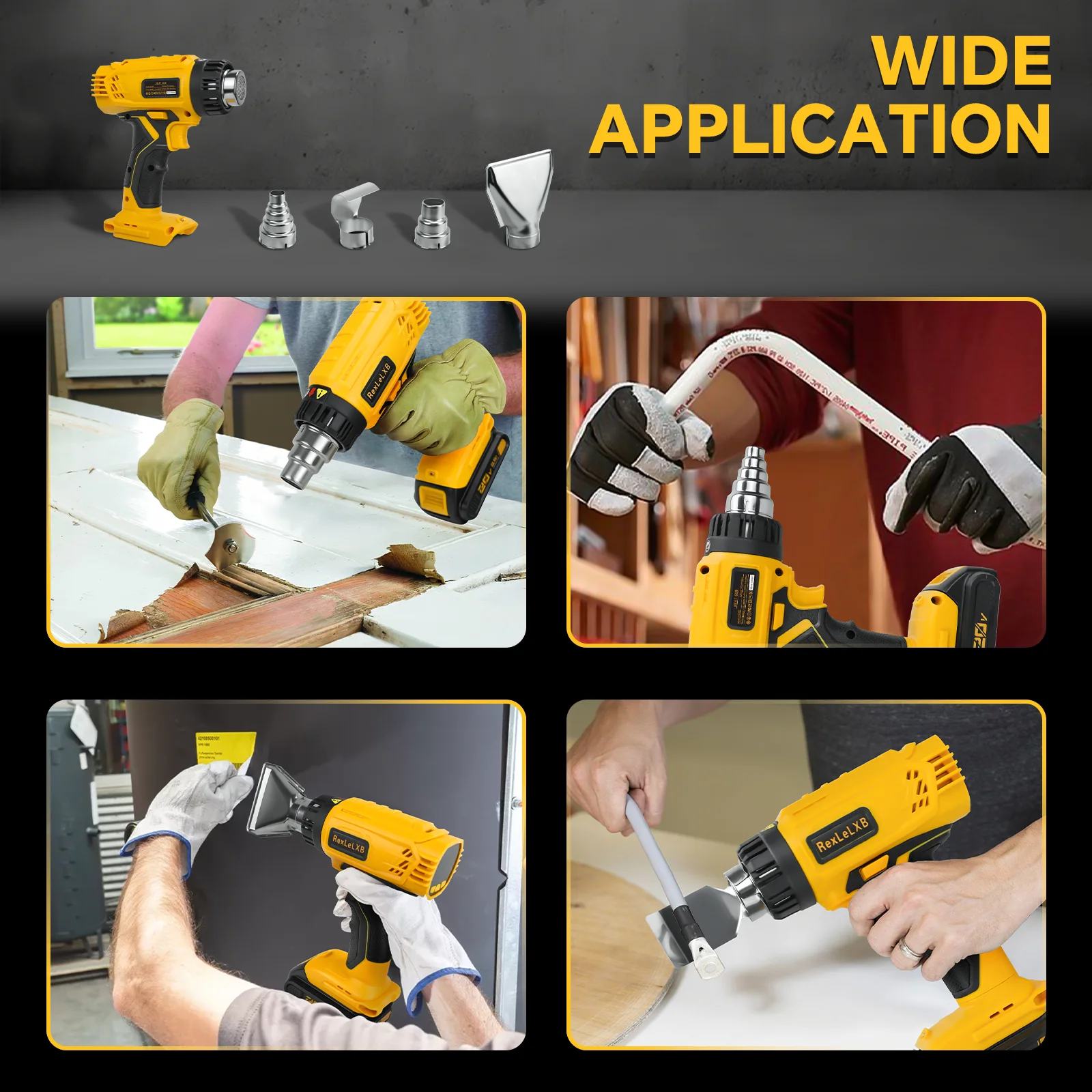 400W 550℃ Cordless Heat Gun for Dewalt 20V Battery with LCD Digital Display Hot Air Gun for Shrink Tubing (No Battery) 5
