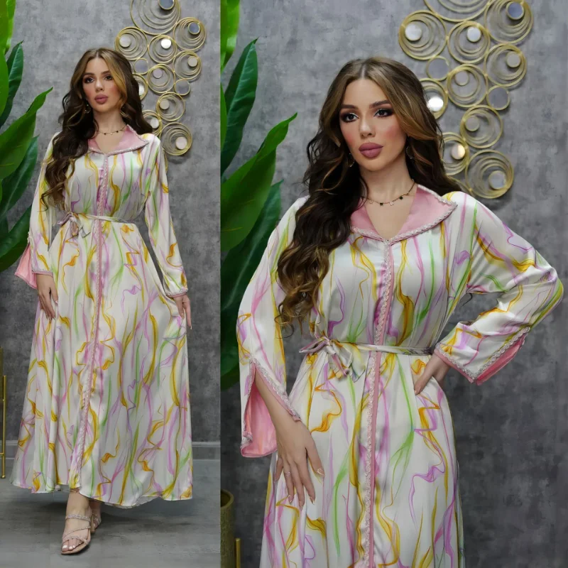 Islam Abaya Dress Fried Dough Twists Color Diamond Hot Diamond Robe Femme Musulmane Fashion Luxury Women's Dress
