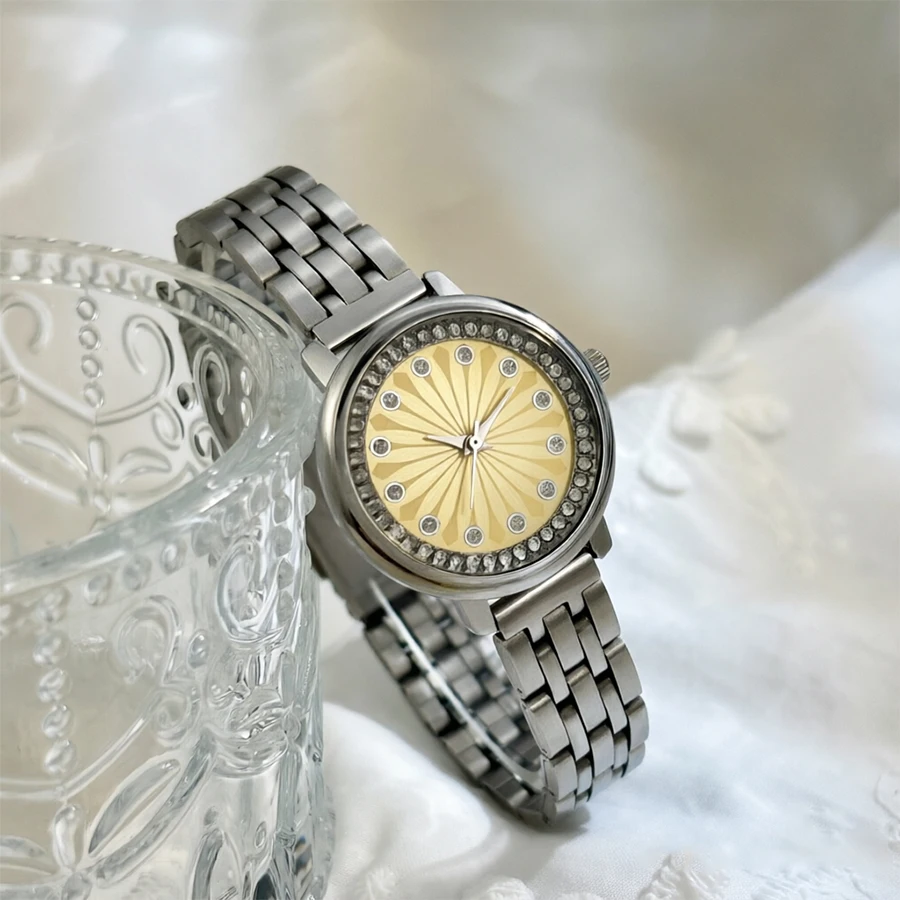 Elegant Silver Women's Watch with Luxury Diamond Dial and Stainless Steel Strap