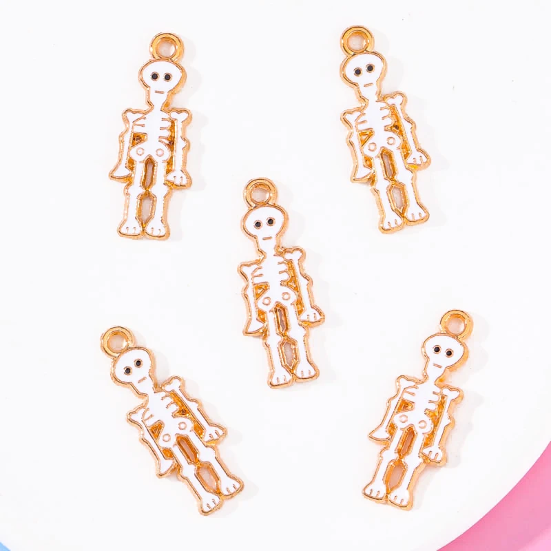 

20Pcs 10*25mm White Enamel Alloy Skeleton Pendants Halloween Necklace Bracelet Earrings DIY Charm For Jewelry Making Accessories