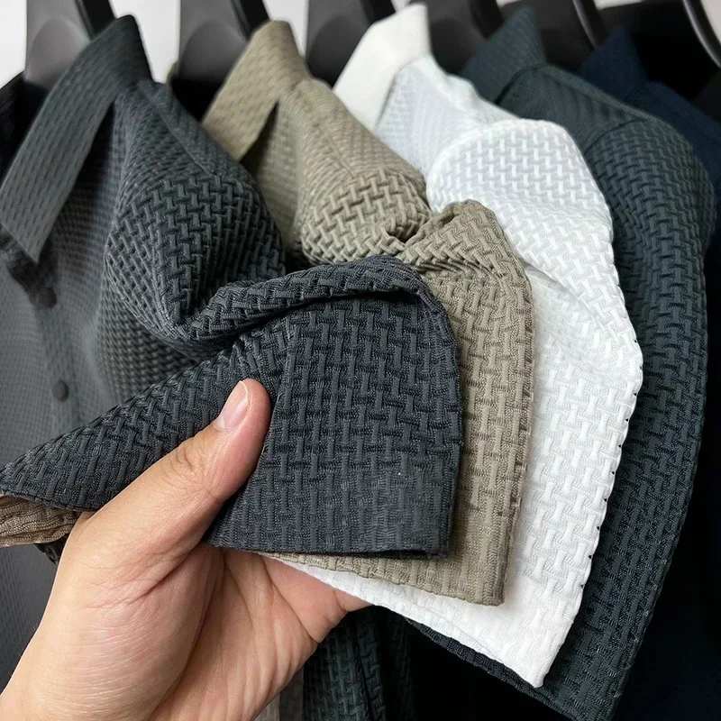 Upto 5XL Summer Men's Lop-up Hollow Short-sleeved Polo Shirt Ice Silk Breathable Business Fashion T-Shirt Male Brand Clothes polo shirt