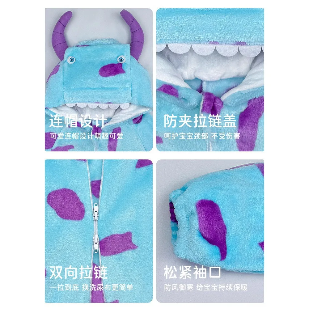 1-Piece Warm Thicken Fleece Winter Rompers, Horn Hooded Full-Body Jumpsuit Snowsuit Outwear for Infant Baby Boy Girl 0-3 Years