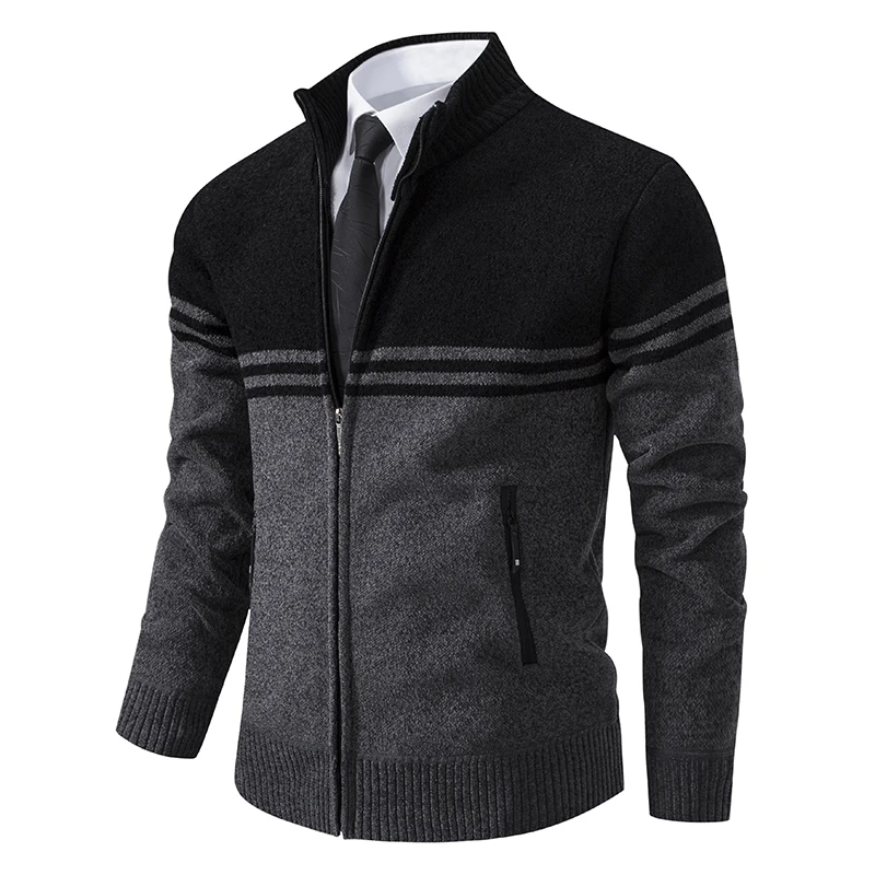 Men's Winter Fleece Cardigan Sweater Coats Knitted Sweater Coat Knitted Cardigan Thick Warm Casual Stand Collar Zipper Fashion Striped Coat