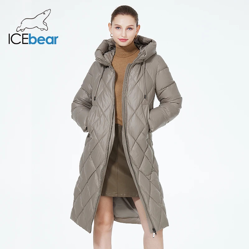 ICEbear 2023 Winter Ladies Diamond Quilted Jacket Lengthened Style Women Padded Parka Thickened Warm Cotton Coat  GWD22631D