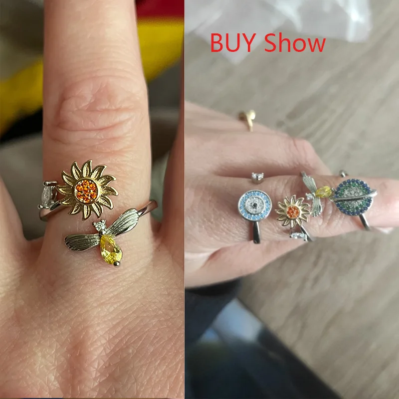 Elegant Stainless Steel Spinner Sunflower Ring - Anti-Anxiety Fidget Jewelry Gift