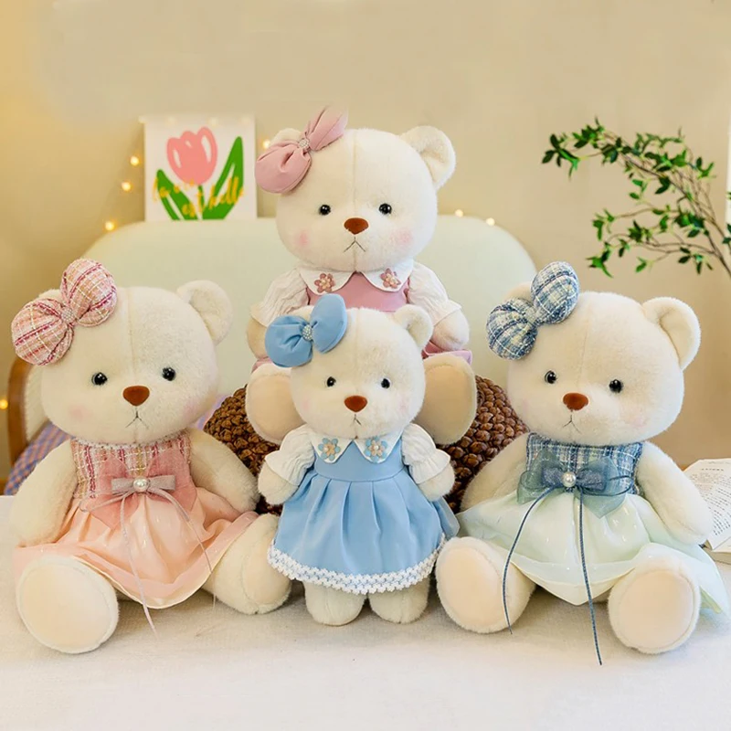 Teddy Bear Plush Toys wear beautiful dress Stuffed Animals Doll with leg Movable Joints for Kids