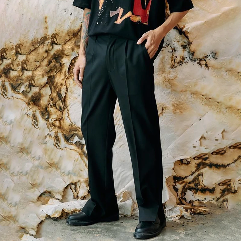 

Korean Version of Simple and Slim Black Suit Pants Mens Trend New British Business Slit Trousers Versatile Vertical Casual Pants