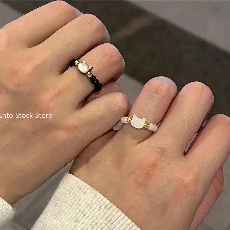 Natural Moonstone Obsidian Finger Rings Beads Minimalist Fidget Ring Handmade Cute Black White Cat Ring Women Party Accessories Jewelry finger rings fashion rings fashion ring crystal rings metal rings stone rings fidget rings