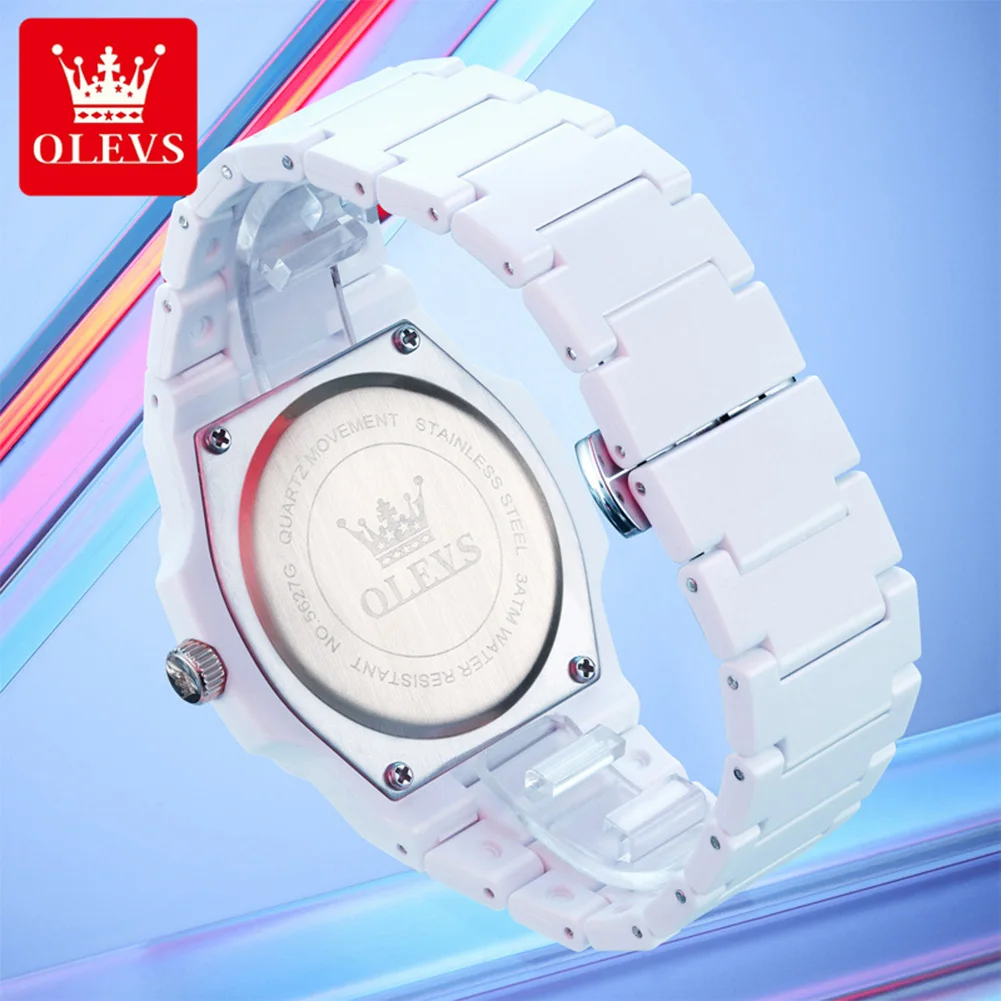OLEVS Luxury Man Wristwatch Waterproof Date Luminous Watch for Men White Resin Men's Quartz Watches reloj hombre 4