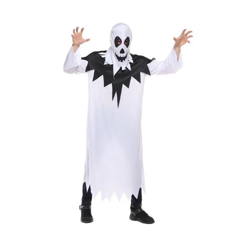 

Halloween White Hooded Robe Ghost Costume Men Carnival Party Fancy Cosplay Clothes