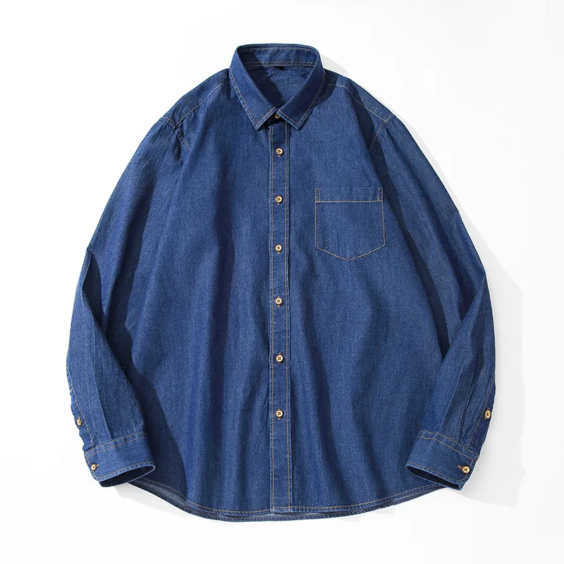 

New Cotton Denim Shirt Men's Long Sleeve Loose Cardigan Casual Comfortable Solid Color Fashion Work Dress Shirts Coat Oversize
