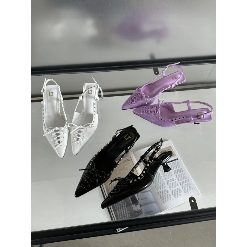 

Comfort Shoes for Women Multicolored Sandals Summer Heels Shallow Mouth 2023 Pointed Girls Closed Open Low Stiletto Bow Spring