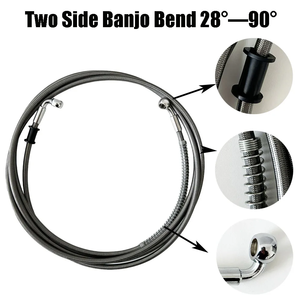 M10 Banjo Motorcycle Hydraulic Brake Hose Tube Line 28-90 degree10~500cm Cable Pipe Line Steel Mesh Braided Oil Hose ATV