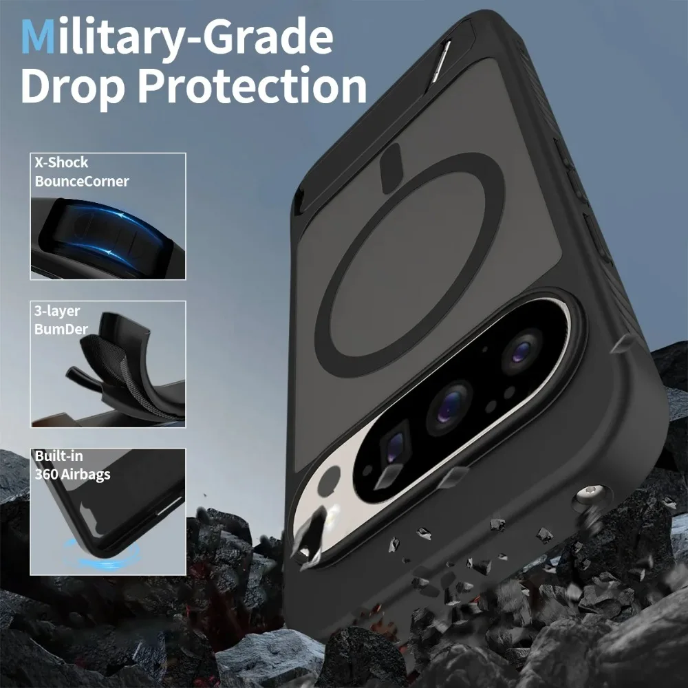 MagSafe Armor Shockproof Matte Case with Magnetic Wireless Charging and Hidden Bracket - Semi-Transparent Cover