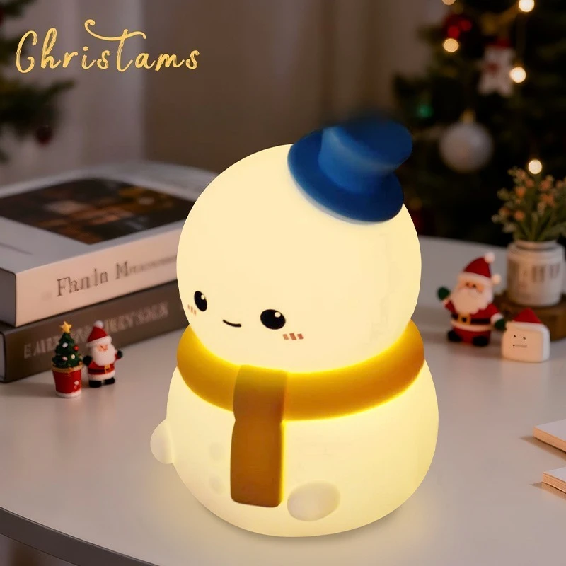 Christmas Snowman Night Light - Tap Control Color Changing | Garden Christmas Toy Bedroom Bedside Ambient Lamp Practical