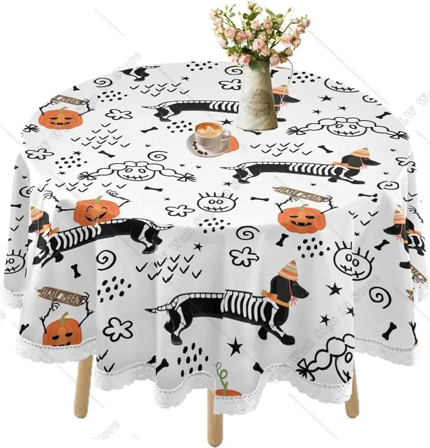 

Водонепроницаемая скатерть с изображением собак и тыкв на Хэллоуин, кружевная скатерть для обеденного стола и пикника, Декоративная скатерть для банкетного журнального столика, 60 дюймов