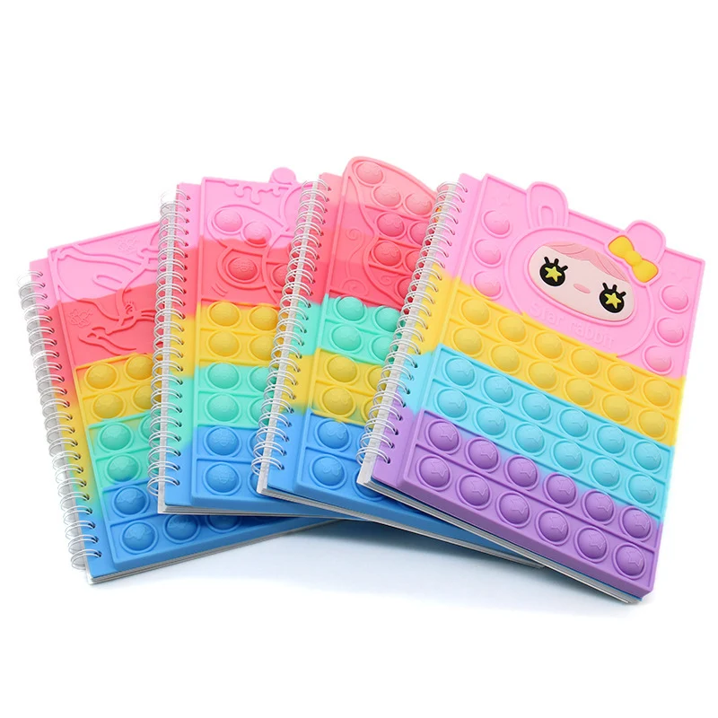 Kawaii 노트북 실리콘 팝 커버 노트 패드, 피젯 감각 장난감, 미니 저널, 학교 용품, 어린이 문구