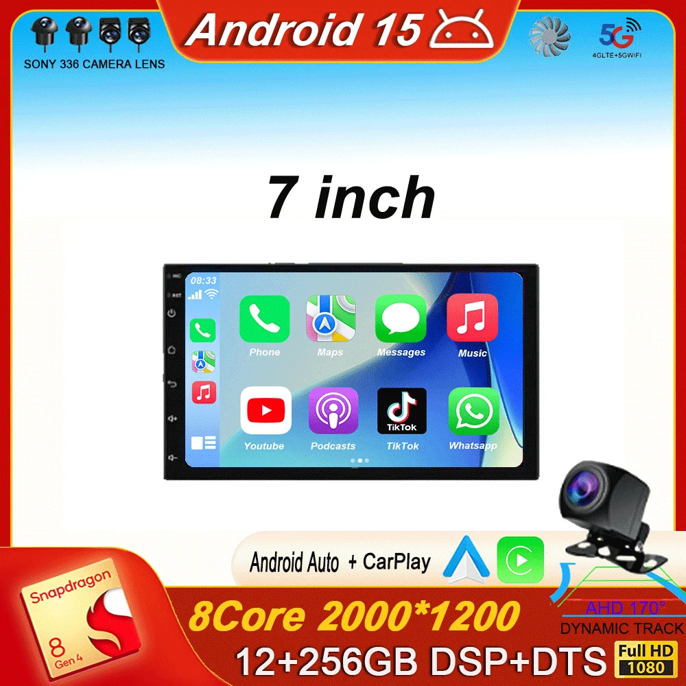Pantalla QLED de 7 pulgadas, 2 Din, Universal, Android 15, DVD para coche, GPS, Radio estéreo para coche, reproductor Multimedia, Auto CarPlay, Autoradio Audio 1