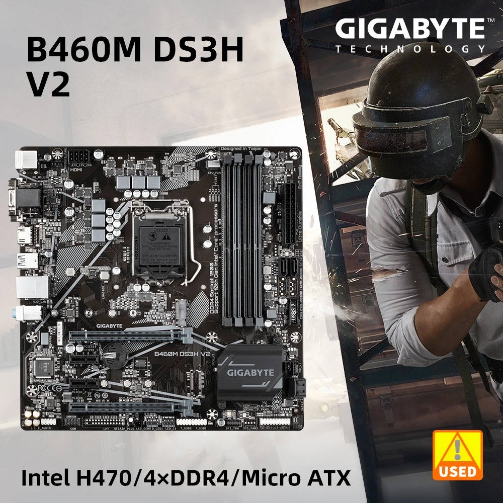

Б/у Материнская плата GIGABYTE B460M DS3H LGA1200 4xDDR4 DIMM 128 ГБ PCI-E 3,0 1x M.2 SATA 3 USB 3,2 HDMI