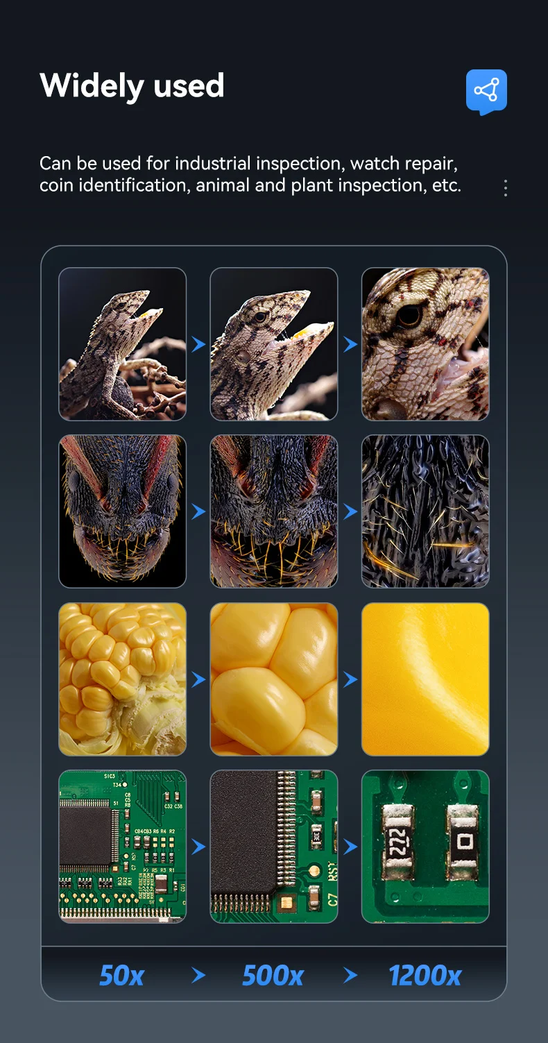 Description Picture 6 of item7" IPS Digital Microscope 5MP 1200X 1080P Video Focusing Camera Microscopes 8 LED Coin Circuit Soldering Phone Repair Magnifier