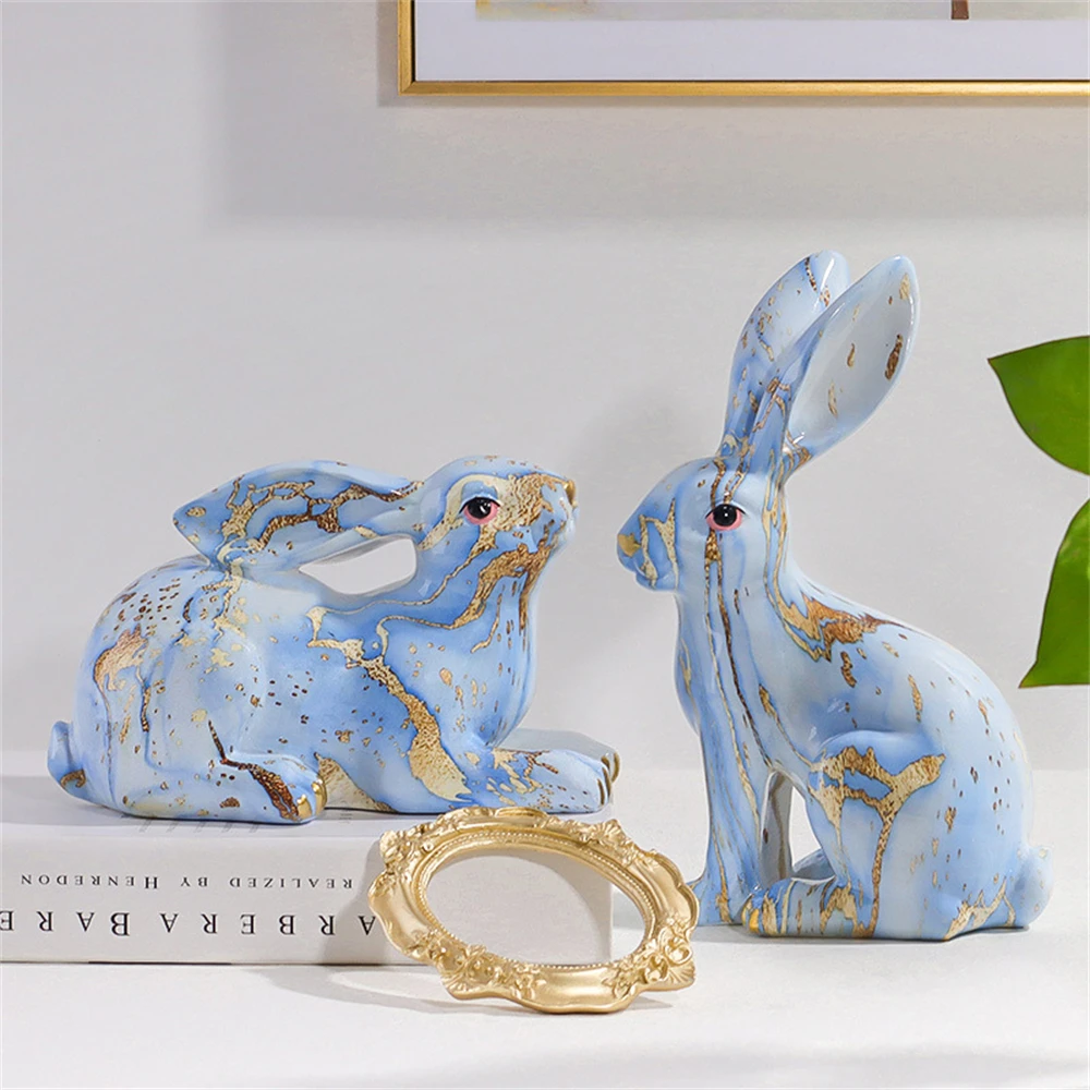 

Nordic Easter Colored Rabbit Resin Sculpture Figurine Office Home Decoration Ornaments Desktop Decor Handmade Craft Modern Art