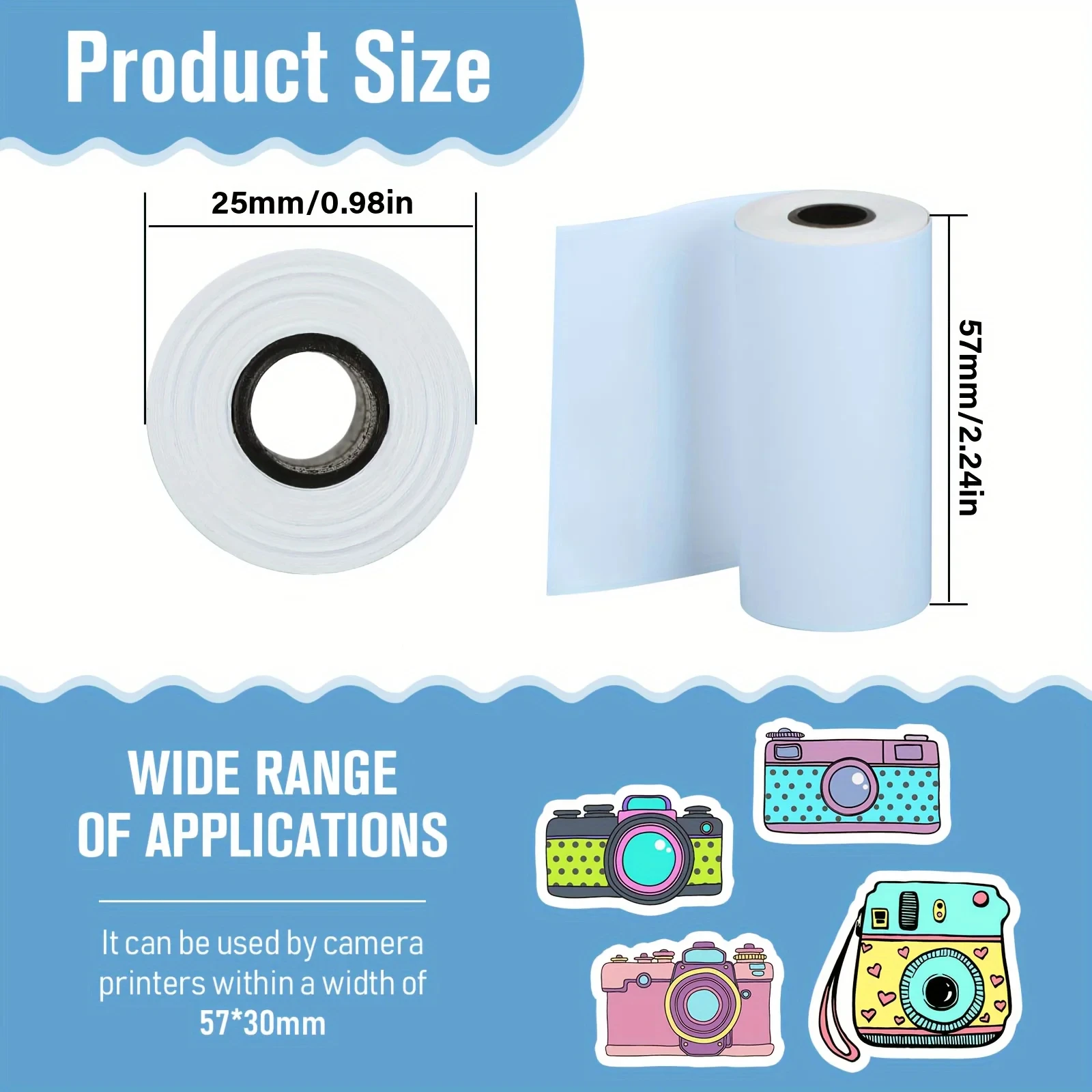 Thermal Label Sticker 9 Rolls Mini Printer Paper Colorful Adhesive Self-adhesive Paper for Wireless Photo Inkless Printer 57mm