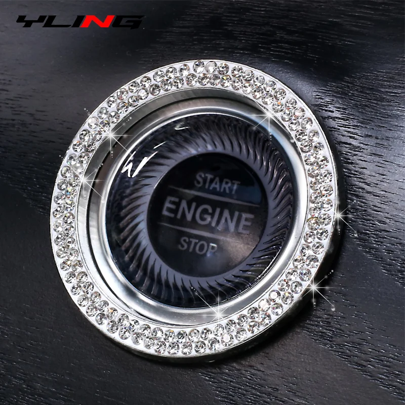 Car Start Button Cover Ignition Key Decoration Ring Car Ignition Switch Cover Car Switch Button Cover Decoration Ring Diamond Rhinestone Car Decor One Click Start Button Engine Start Stop Switch Button Cover