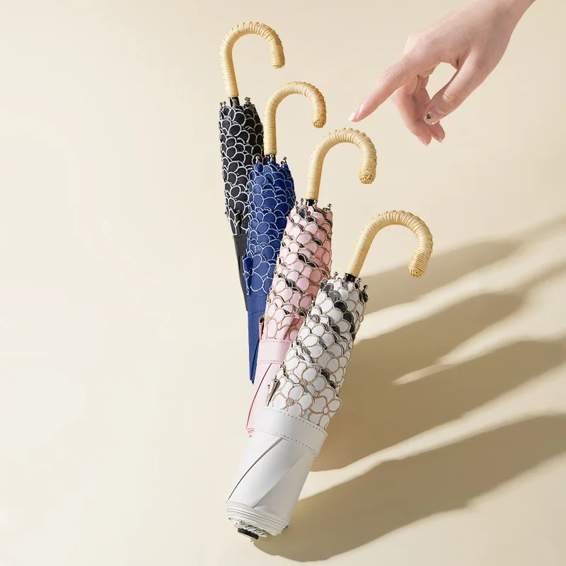 Windproof Manual Ultra Light Mini Vinyl Sunblock Cooling Umbrella Sunshine and Rain Umbrella Woman Kids Umbrella