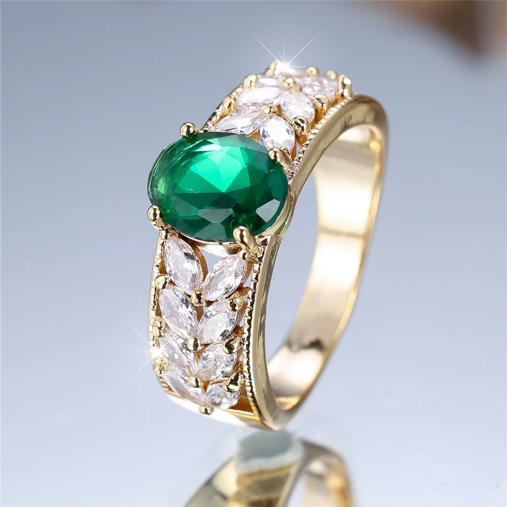 Trendy White Green Zircon Ring Vintage Fashion Gold Color Wedding Bands Engagement Rings For Women Men Minimalist Jewelry