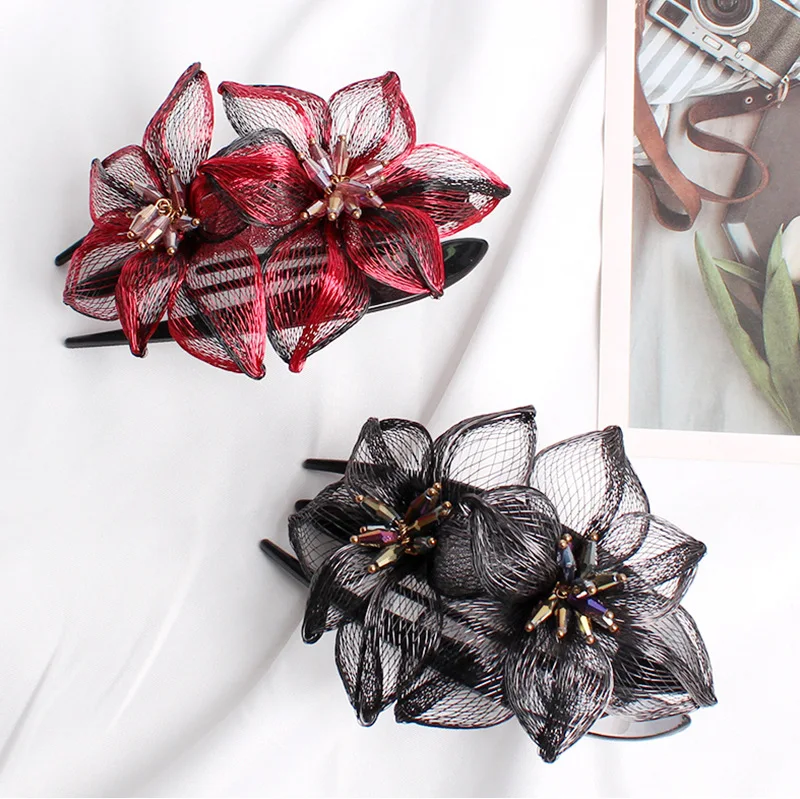 Fashion Copper Wire Flower Bridal Hairpin Hair Accessories for Women Elegant Handmade Spring Clip Headwear Mom's Jewelry Tiaras