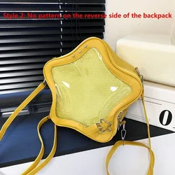 Yellow Star PU Leather Shoulder Bag - Cute Kawaii Teenage Girl Schoolbag and Travel Backpack (Style 2 - Yellow)