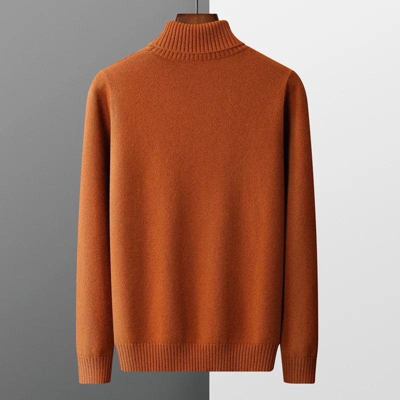 RONGYI Autumn and Winter Men\'s Thickened 100% Merino Wool Sweater Knitted Casual Large High Reverse Collar Pullovre Solid Color
