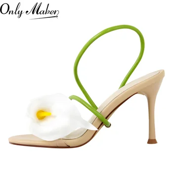 Onlymaker Women Open Toe Flower Sandals Wedding Heels Dressy Summer Heels