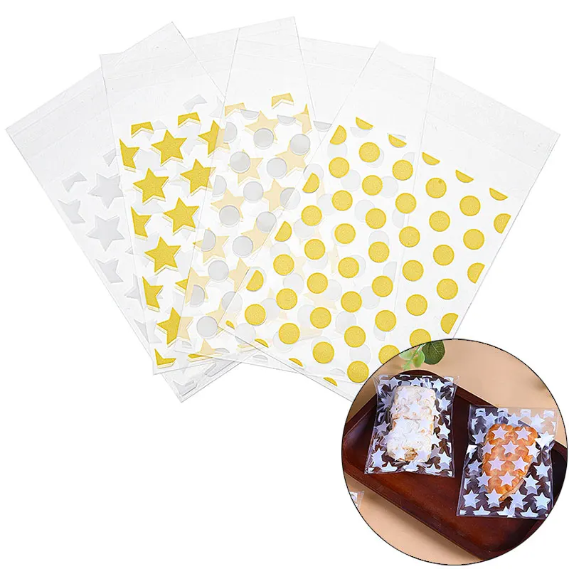 50pcs Transparent Candy Bags Self-adhesive OPP Bags Star Round Dot Pattern Bags for DIY Jewelry Packaging Cookie Gift Pouches