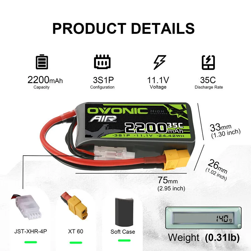 Batterie Lipo OVONIC en main, comparant sa taille à une paume
