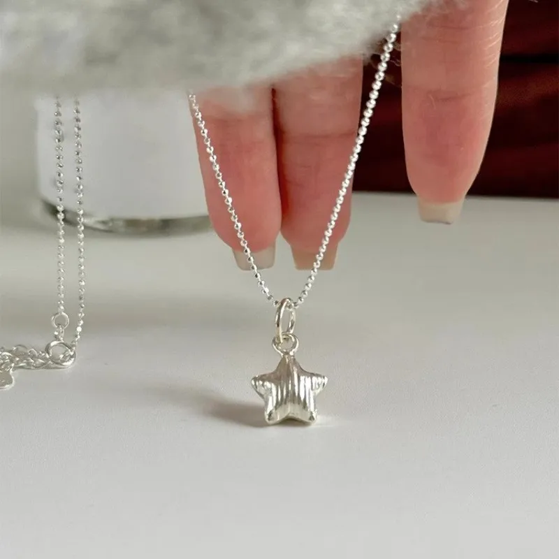 Silver Color Simple Fashion Brushed Star Shape Necklace for Women Elegant Adorable Sweater Necklace Party Jewelry Gifts