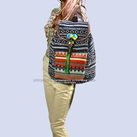 Tribal Vintage Hippie Colorful Travel Backpack Bag For Women Embroidery Pom Charm Hmong Ethnic Bohemian Boho Rucksack SYS-594 2