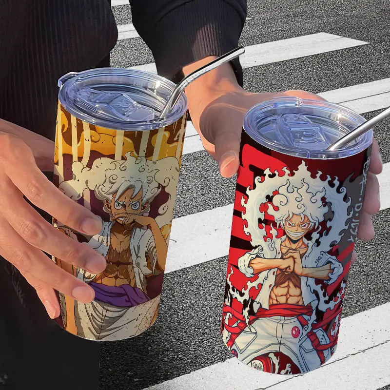 

Цельная обезьянка D. Бутылка для воды Luffy Roronoa Zoro, кофейная чашка с соломинкой, 480 мл, нержавеющая сталь, аниме мультфильм Ins, портативная для мальчиков
