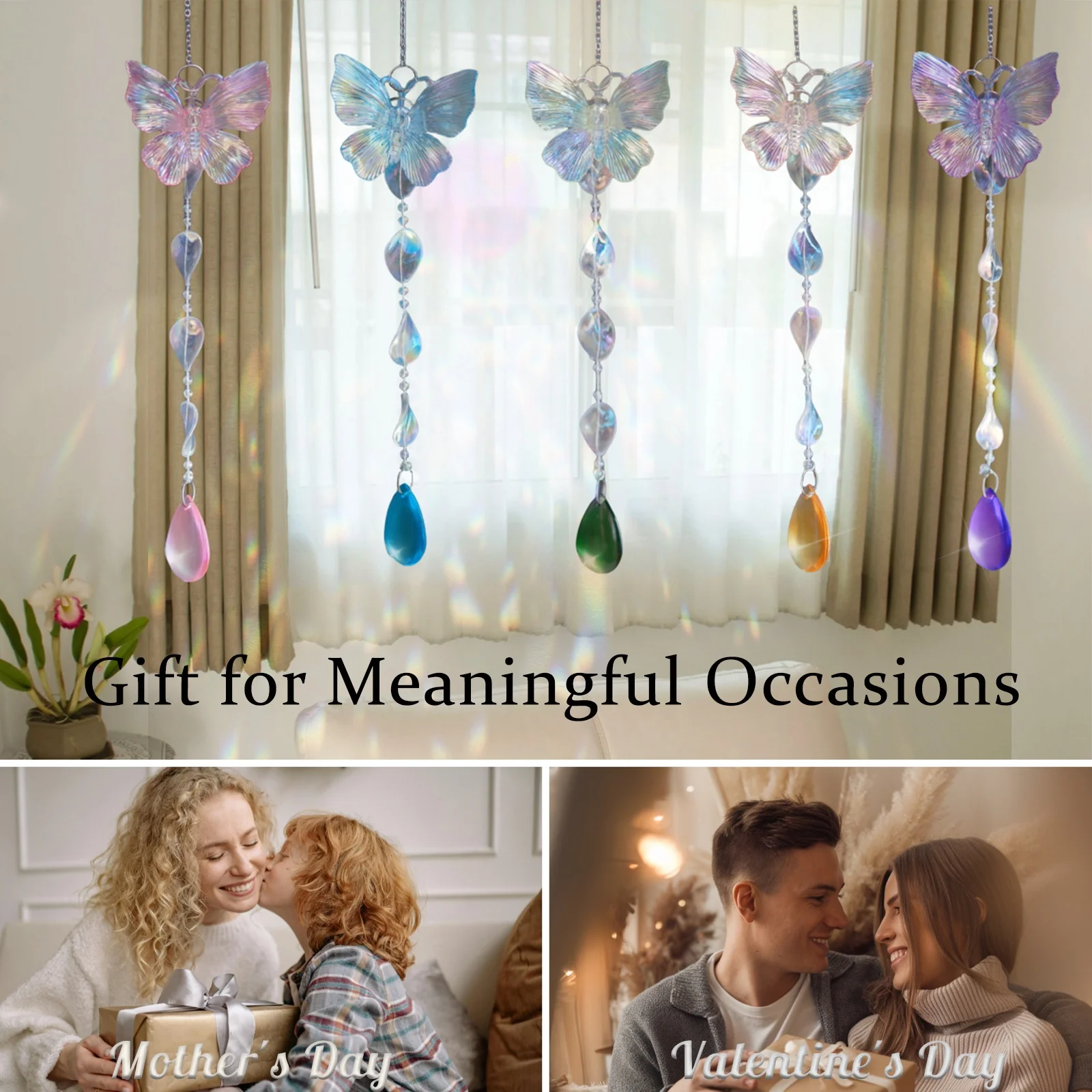 Crystal Suncatchers With Prisms Window Hanging Rainbow Makers Indoor Decor Butterfly Designs Prismatic Light Catche 1Pc/6Pcs