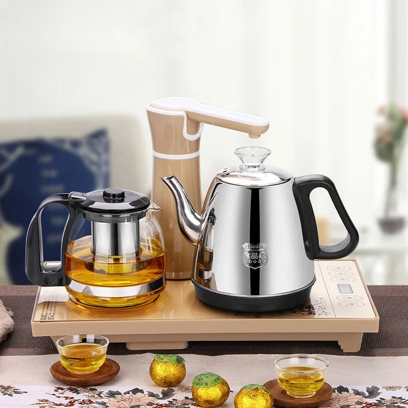 220V Electric Kettle household Tea Pot Set Automatic Pump water 1L Capacity Stainless steel Kettle Safety Auto-off Function 6