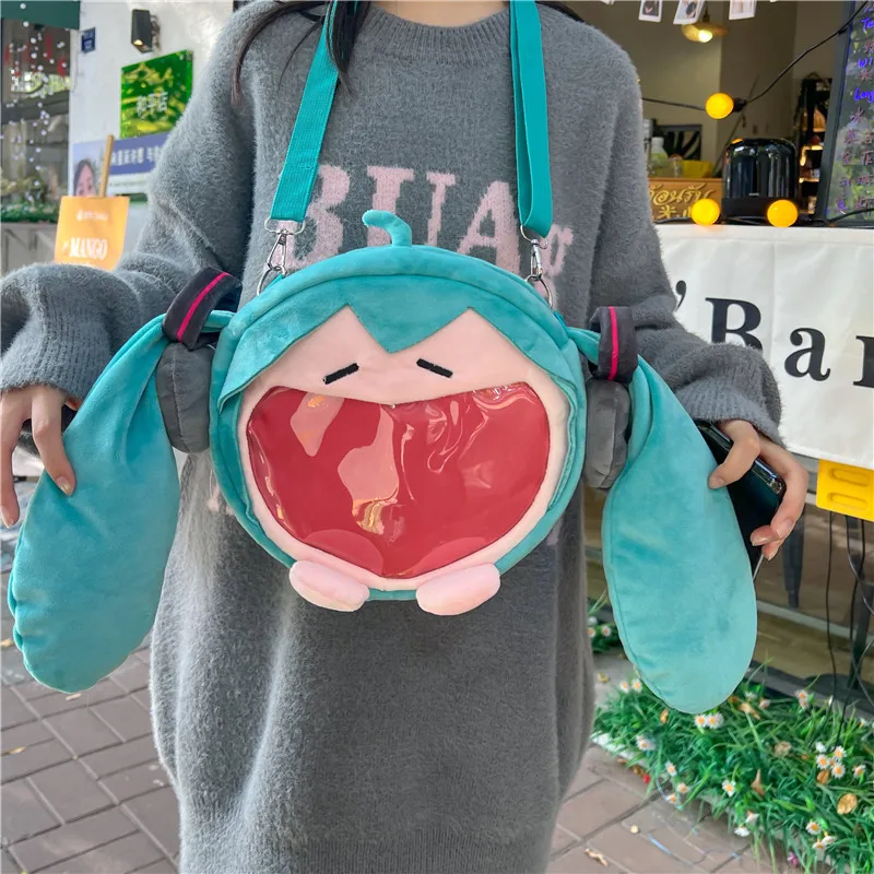 

25X30CM Anime Hatsune Miku Q version Kawaii Figure Plush bag Model Doll Cute girl diagonal transparent bag doll backpack Gifts