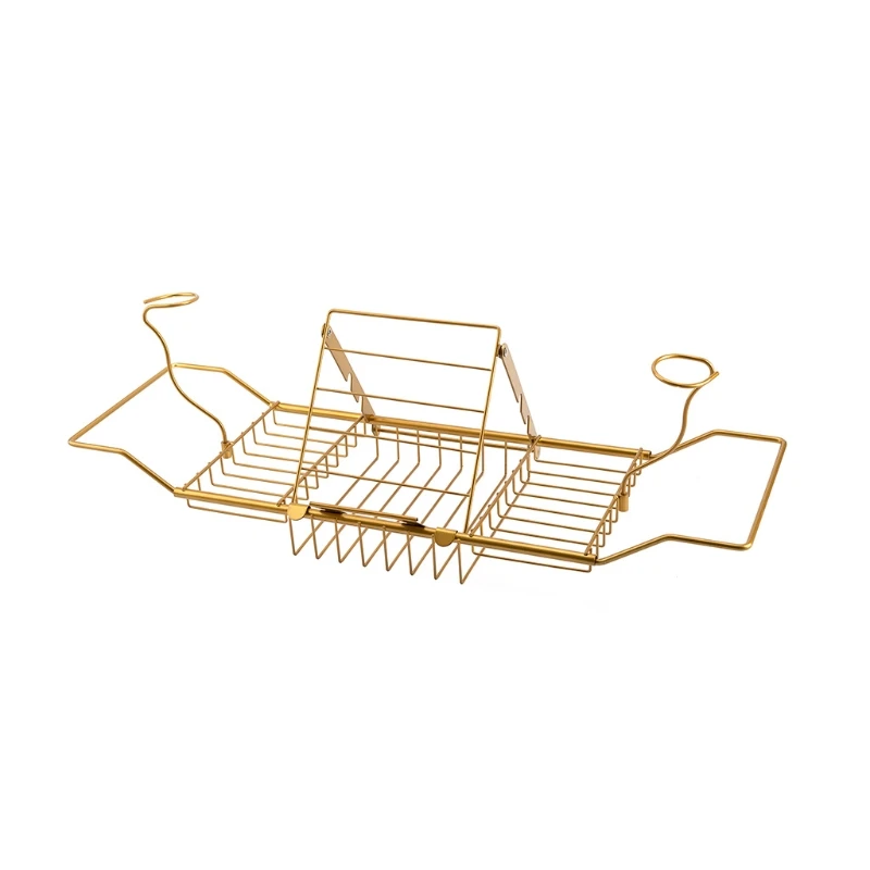 Metal Telescopic Bathtub Rack Non-Slip Retractable Wine Glass Book Holder Bathroom Tray Rack Shower