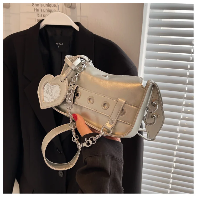 

French Silvery Handbag Shoulder Bag Women Brand Bag Fashion Female Single Shoulder Bag Classic Clutches Chain Mini Crossbody Bag