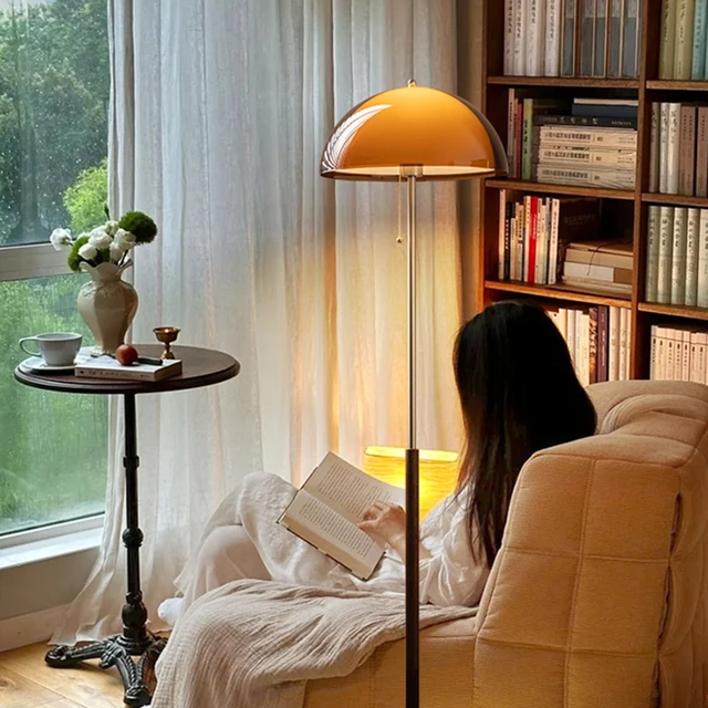 Vintage Dark Brown Acrylic Lampshade Floor Lamp E27 Bulb For Bedroom Living Room Office Indoor Home Decorative Lighting Fixture 2
