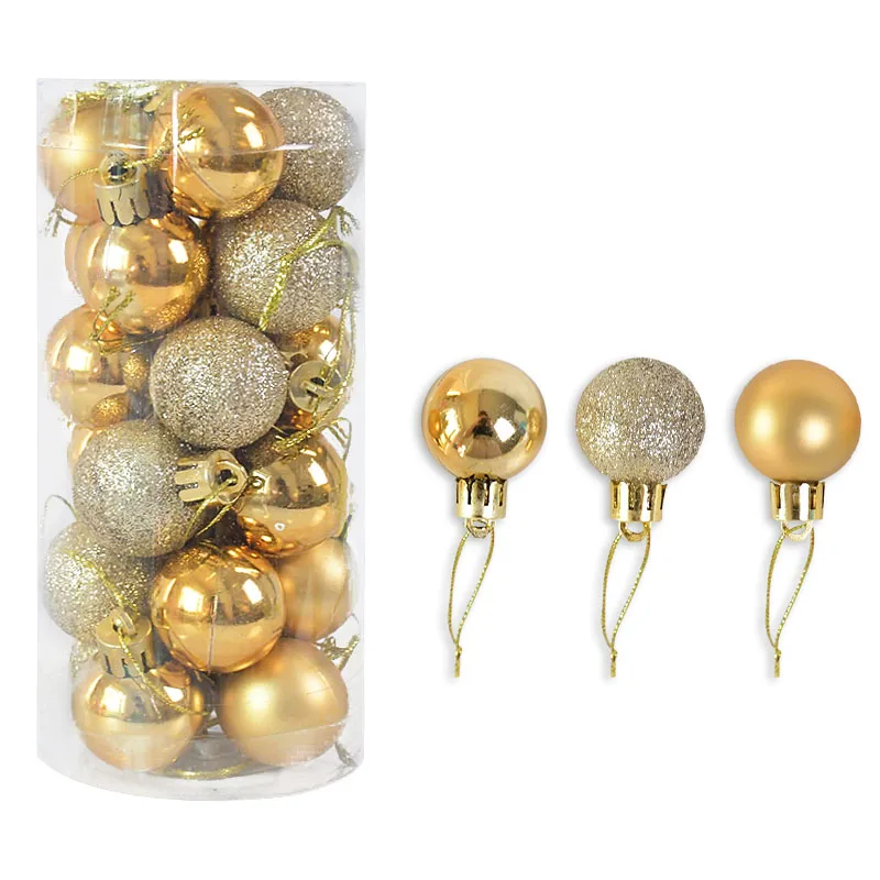 thumbnail image 1 of 24 piezas de bolas decorativas para árbol de Navidad de 3 cm con purpurina dorada y plateada de plástico para colgar adornos para el hogar, adorno para corona de árbol de Navidad, 1 of 5