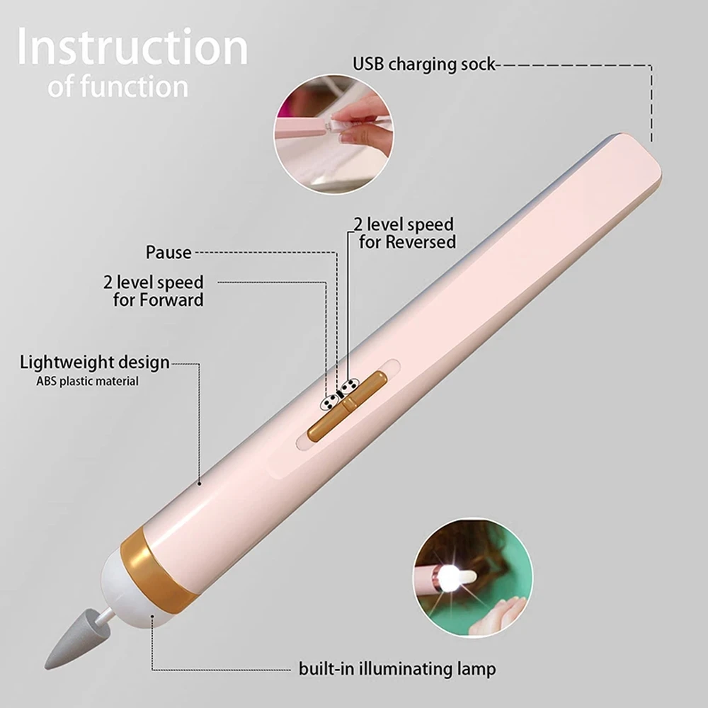 5PCS Ceramic Electric Nail Polisher Portable Nail Remover 3-speed Strong Motor High-speed Silent Not Shock Hand Manicure Tools