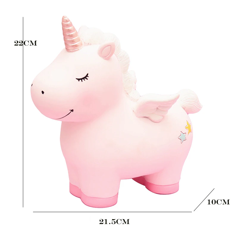 Salvadanaio Unicorno In Resina Rosa 19x10x18 Cm, Carino E Resistente, Regalo Per Bambine
