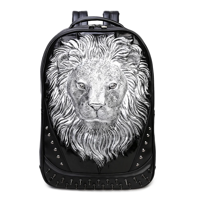 

Fashion 3D Embossed Lion Backpack bags for Men rivet computer travel bag Laptop unique Bag personality whimsical Cool Schoolbag