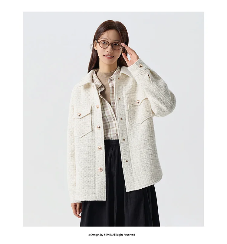 Prendas de abrigo para mujer, estilo medio largo, con abertura, nueva primavera, top de tweed de mezcla de lana